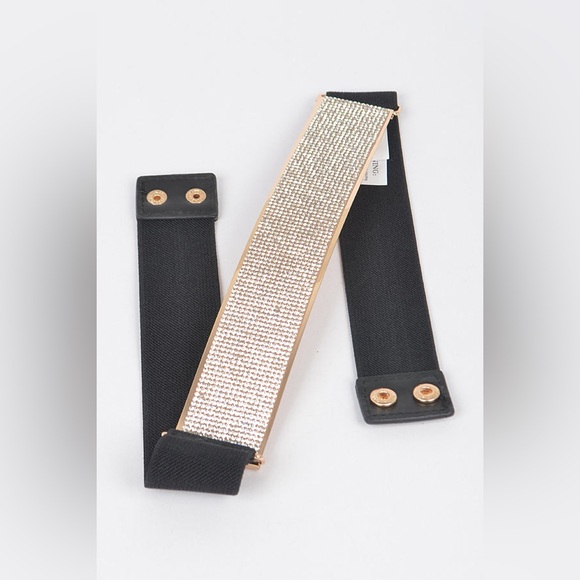 Rhinestone Metallic Plaque Elastic Statement Belt - Picture 5 of 7
